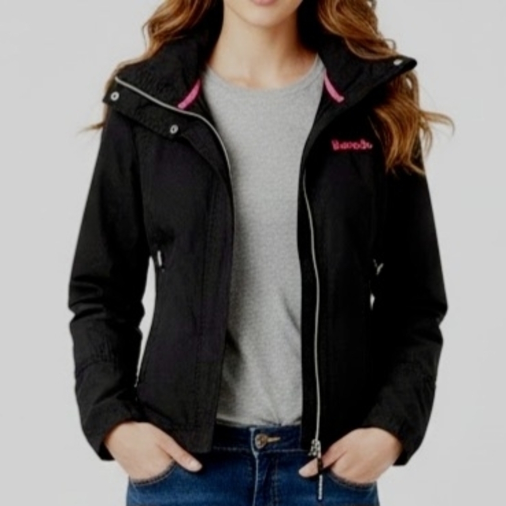 Bench Women's Black & Pink Fall/Spring Jacket w/zip-away hood - Size S